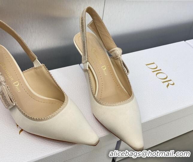 Classic Hot Dior J'Adior Slingback Pumps 6.5cm in White Embroidered Satin and Cotton 606045