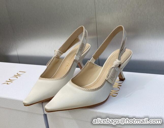 Classic Hot Dior J'Adior Slingback Pumps 6.5cm in White Embroidered Satin and Cotton 606045