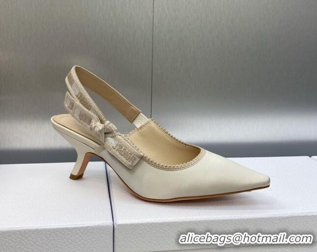 Classic Hot Dior J'Adior Slingback Pumps 6.5cm in White Embroidered Satin and Cotton 606045