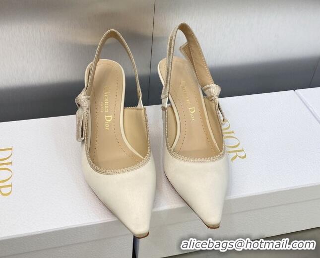 Classic Hot Dior J'Adior Slingback Pumps 6.5cm in White Embroidered Satin and Cotton 606045