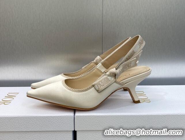 Classic Hot Dior J'Adior Slingback Pumps 6.5cm in White Embroidered Satin and Cotton 606045