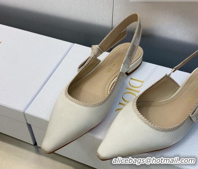 Good Quality Dior J'Adior Slingback Ballerina Flat in White Embroidered Satin and Cotton 606046