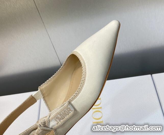 Good Quality Dior J'Adior Slingback Ballerina Flat in White Embroidered Satin and Cotton 606046