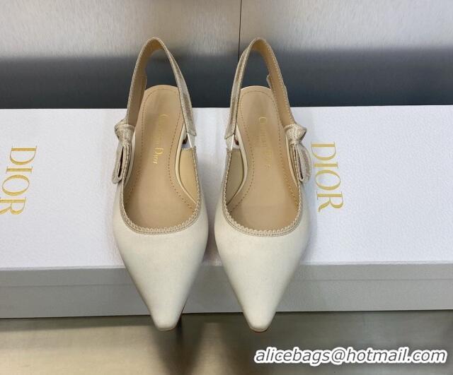 Good Quality Dior J'Adior Slingback Ballerina Flat in White Embroidered Satin and Cotton 606046