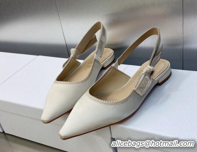 Good Quality Dior J'Adior Slingback Ballerina Flat in White Embroidered Satin and Cotton 606046