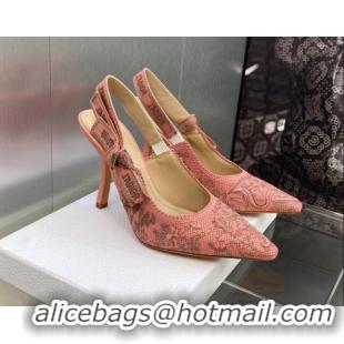 Good Product Dior J'Adior Slingback Pumps 9.5cm in Pink Multicolor Embroidered Cotton with Toile de Jouy Sauvage Motif 6