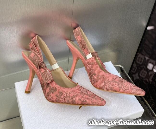 Good Product Dior J'Adior Slingback Pumps 9.5cm in Pink Multicolor Embroidered Cotton with Toile de Jouy Sauvage Motif 6