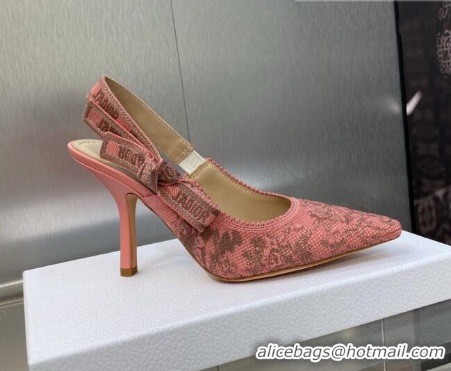 Good Product Dior J'Adior Slingback Pumps 9.5cm in Pink Multicolor Embroidered Cotton with Toile de Jouy Sauvage Motif 6