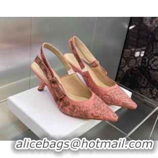 Low Price Dior J'Adior Slingback Pumps 6.5cm in Pink Multicolor Embroidered Cotton with Toile de Jouy Sauvage Motif 6060