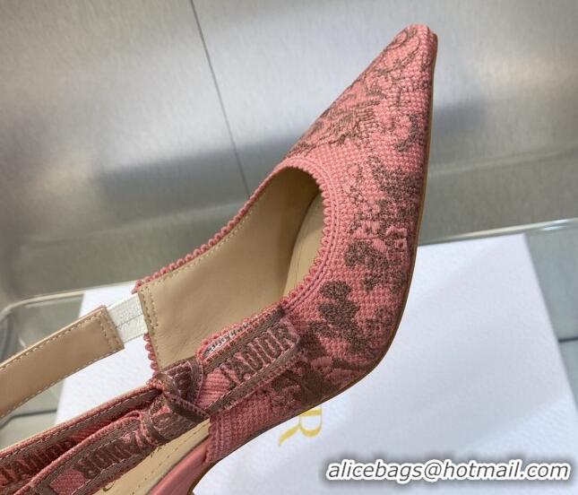 Low Price Dior J'Adior Slingback Pumps 6.5cm in Pink Multicolor Embroidered Cotton with Toile de Jouy Sauvage Motif 6060