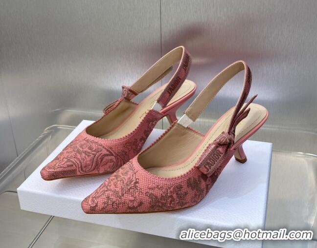 Low Price Dior J'Adior Slingback Pumps 6.5cm in Pink Multicolor Embroidered Cotton with Toile de Jouy Sauvage Motif 6060