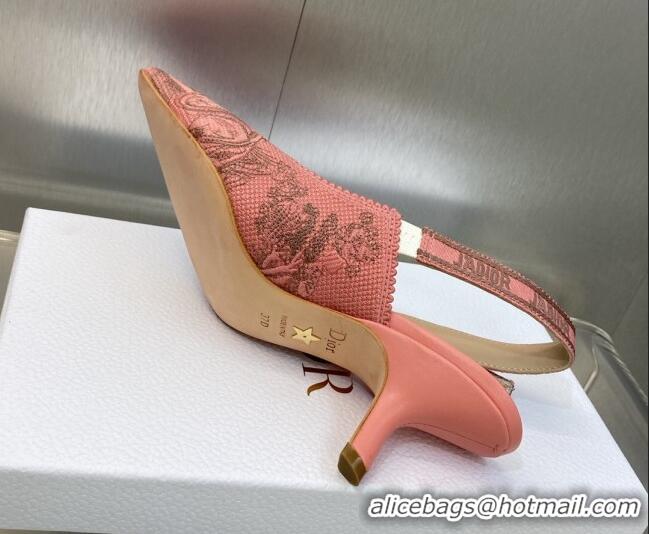 Low Price Dior J'Adior Slingback Pumps 6.5cm in Pink Multicolor Embroidered Cotton with Toile de Jouy Sauvage Motif 6060