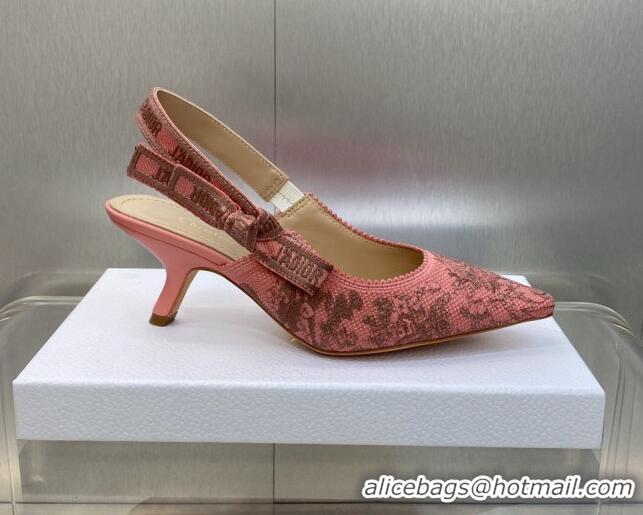 Low Price Dior J'Adior Slingback Pumps 6.5cm in Pink Multicolor Embroidered Cotton with Toile de Jouy Sauvage Motif 6060