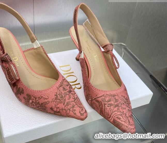 Low Price Dior J'Adior Slingback Pumps 6.5cm in Pink Multicolor Embroidered Cotton with Toile de Jouy Sauvage Motif 6060