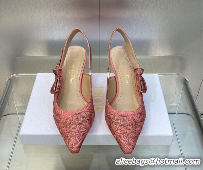 Low Price Dior J'Adior Slingback Pumps 6.5cm in Pink Multicolor Embroidered Cotton with Toile de Jouy Sauvage Motif 6060