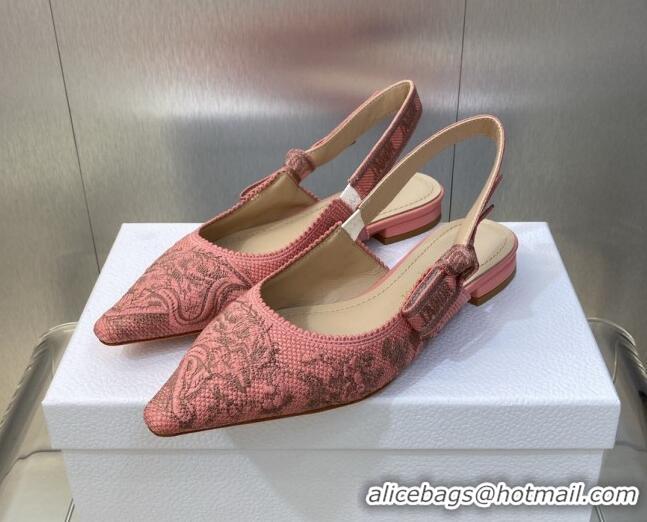 Good Looking Dior J'Adior Slingback Ballerina Flat in Pink Multicolor Embroidered Cotton with Toile de Jouy Sauvage Moti