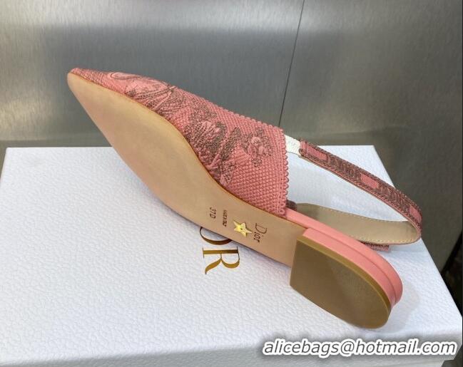 Good Looking Dior J'Adior Slingback Ballerina Flat in Pink Multicolor Embroidered Cotton with Toile de Jouy Sauvage Moti