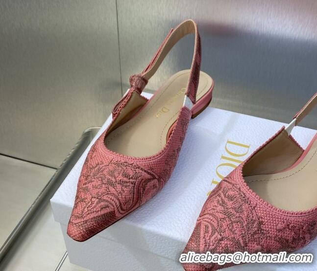 Good Looking Dior J'Adior Slingback Ballerina Flat in Pink Multicolor Embroidered Cotton with Toile de Jouy Sauvage Moti