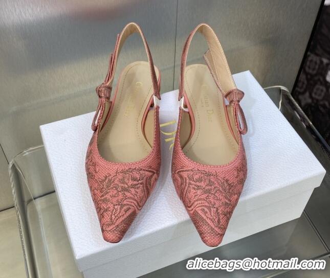 Good Looking Dior J'Adior Slingback Ballerina Flat in Pink Multicolor Embroidered Cotton with Toile de Jouy Sauvage Moti