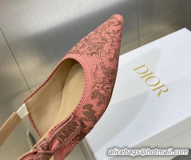 Good Looking Dior J'Adior Slingback Ballerina Flat in Pink Multicolor Embroidered Cotton with Toile de Jouy Sauvage Moti