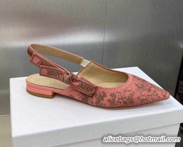 Good Looking Dior J'Adior Slingback Ballerina Flat in Pink Multicolor Embroidered Cotton with Toile de Jouy Sauvage Moti