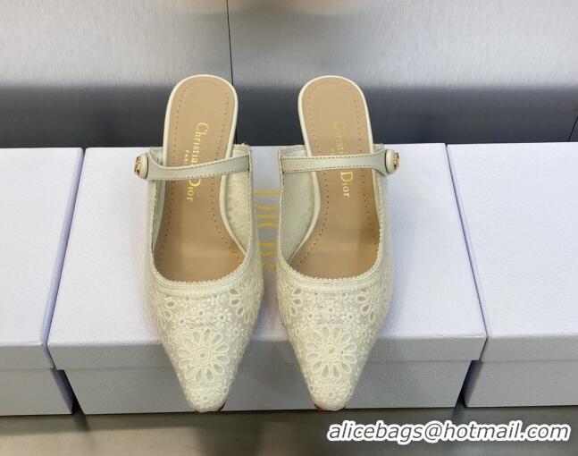 Luxurious Dior Capture Heeled Mules 6.5cm in Transparent Mesh Embroidered with Light Beige Saint-Gall Motif 606050