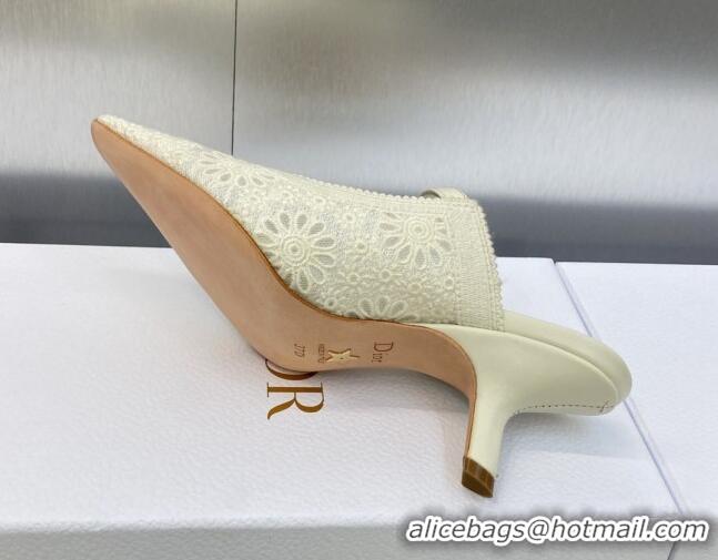 Luxurious Dior Capture Heeled Mules 6.5cm in Transparent Mesh Embroidered with Light Beige Saint-Gall Motif 606050