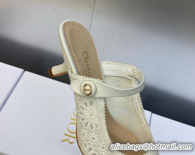 Luxurious Dior Capture Heeled Mules 6.5cm in Transparent Mesh Embroidered with Light Beige Saint-Gall Motif 606050