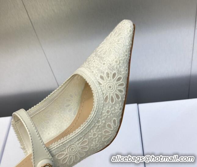 Luxurious Dior Capture Heeled Mules 6.5cm in Transparent Mesh Embroidered with Light Beige Saint-Gall Motif 606050