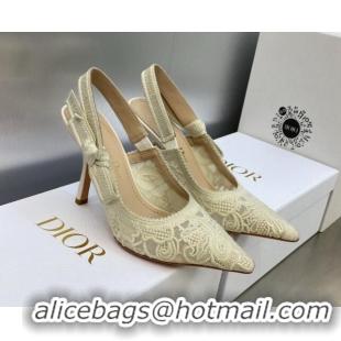 Perfect Dior J'Adior Slingback Pumps 9.5cm in Transparent Mesh Embroidered with Cream White D-Lace Motif 606052