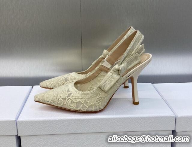 Perfect Dior J'Adior Slingback Pumps 9.5cm in Transparent Mesh Embroidered with Cream White D-Lace Motif 606052