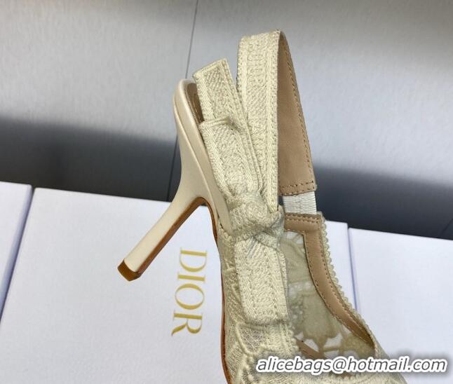 Perfect Dior J'Adior Slingback Pumps 9.5cm in Transparent Mesh Embroidered with Cream White D-Lace Motif 606052