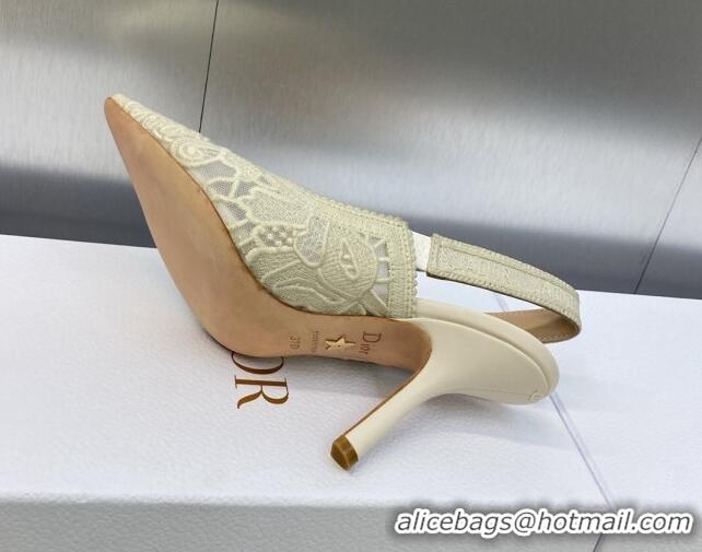 Perfect Dior J'Adior Slingback Pumps 9.5cm in Transparent Mesh Embroidered with Cream White D-Lace Motif 606052