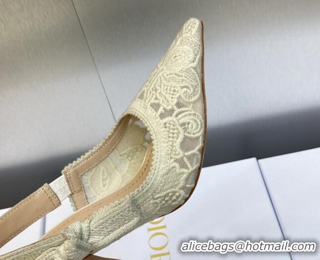 Perfect Dior J'Adior Slingback Pumps 9.5cm in Transparent Mesh Embroidered with Cream White D-Lace Motif 606052