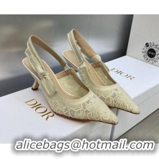 Pretty Style Dior J'Adior Slingback Pumps 6.5cm in Transparent Mesh Embroidered with Cream White D-Lace Motif 606053