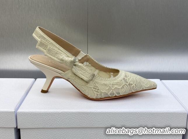 Pretty Style Dior J'Adior Slingback Pumps 6.5cm in Transparent Mesh Embroidered with Cream White D-Lace Motif 606053