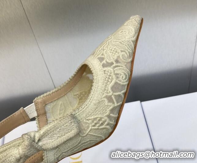 Pretty Style Dior J'Adior Slingback Pumps 6.5cm in Transparent Mesh Embroidered with Cream White D-Lace Motif 606053