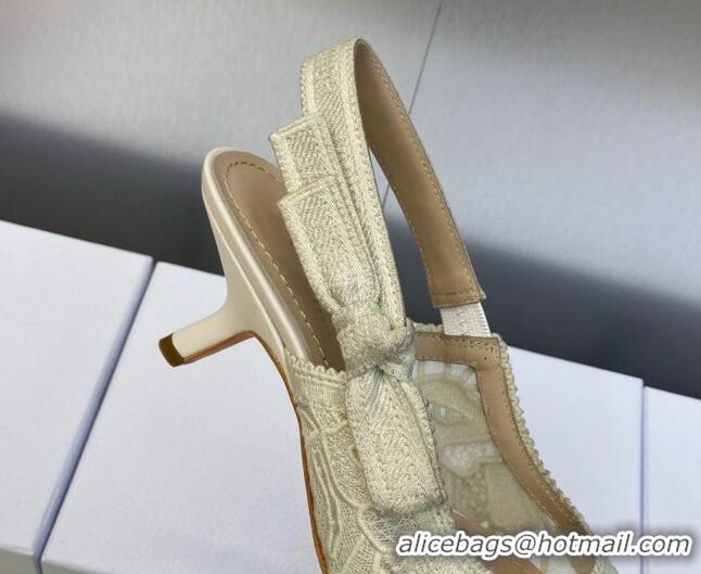 Pretty Style Dior J'Adior Slingback Pumps 6.5cm in Transparent Mesh Embroidered with Cream White D-Lace Motif 606053