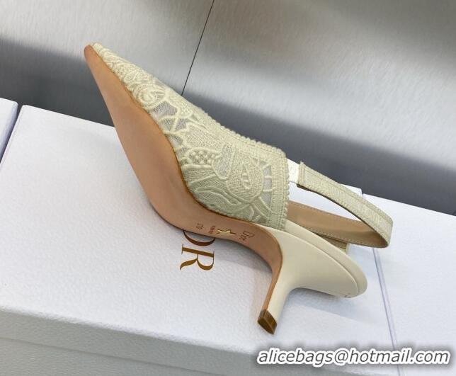 Pretty Style Dior J'Adior Slingback Pumps 6.5cm in Transparent Mesh Embroidered with Cream White D-Lace Motif 606053