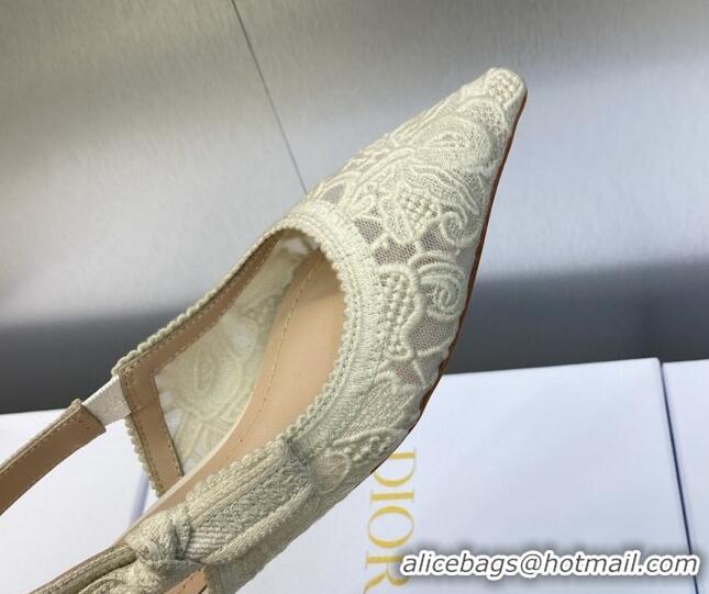 Good Product Dior J'Adior Slingback Flat in Transparent Mesh Embroidered with Cream White D-Lace Motif 606054