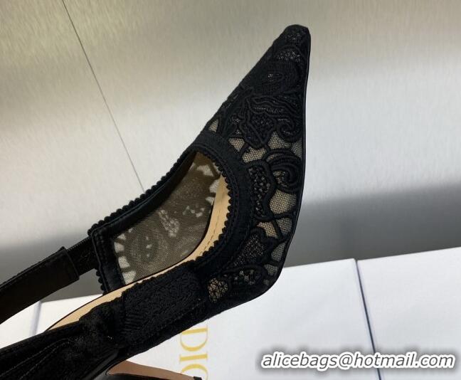 Top Design Dior J'Adior Slingback Pumps 9.5cm in Transparent Mesh Embroidered with Black D-Lace Motif 606056