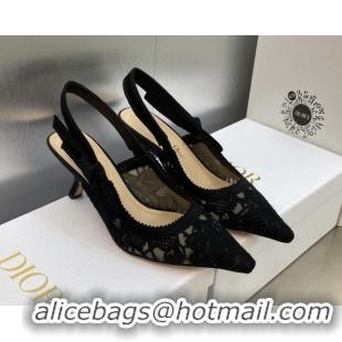 Popular Style Dior J'Adior Slingback Pumps 6.5cm in Transparent Mesh Embroidered with Black D-Lace Motif 606057