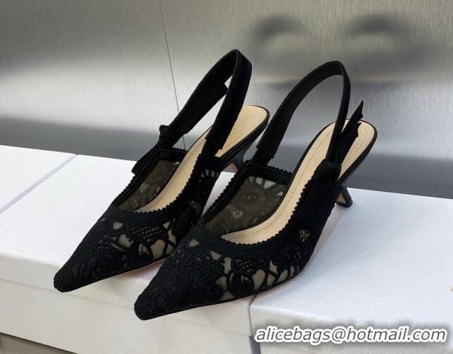 Popular Style Dior J'Adior Slingback Pumps 6.5cm in Transparent Mesh Embroidered with Black D-Lace Motif 606057