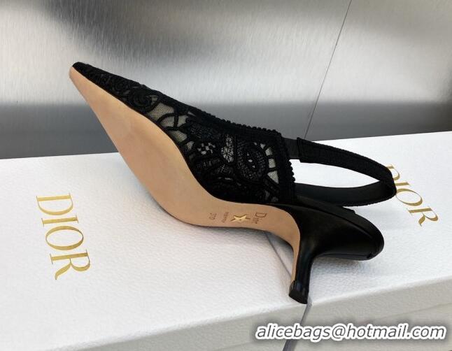 Popular Style Dior J'Adior Slingback Pumps 6.5cm in Transparent Mesh Embroidered with Black D-Lace Motif 606057