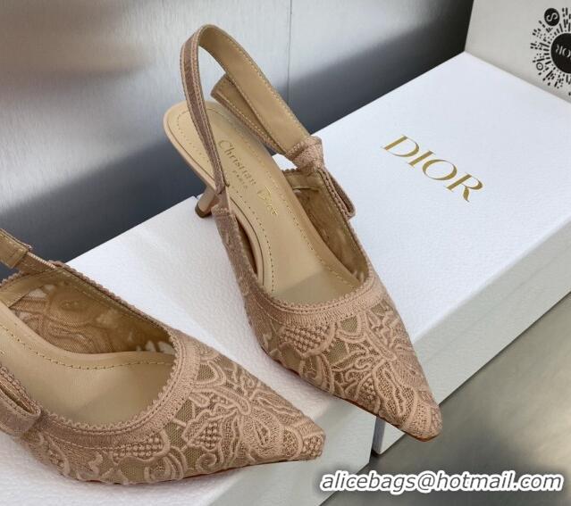 Stylish Dior J'Adior Slingback Pumps 6.5cm in Transparent Mesh Embroidered with Rose Des Vents Pink D-Lace Motif 606060