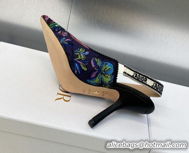 Best Grade Dior J'Adior Slingback Pumps 9.5cm in Purple Multicolor Embroidered Cotton with Toile de Jouy Voyage Motif 60