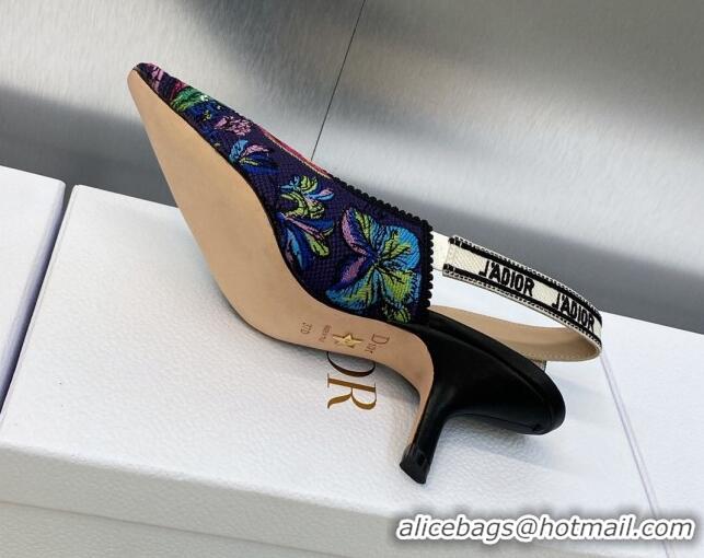 Best Price Dior J'Adior Slingback Pumps 6.5cm in Purple Multicolor Embroidered Cotton with Toile de Jouy Voyage Motif 60