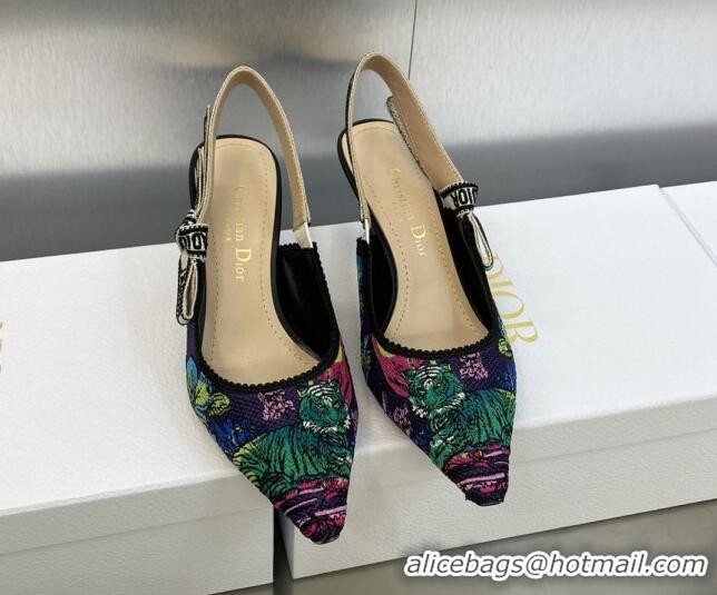 Best Price Dior J'Adior Slingback Pumps 6.5cm in Purple Multicolor Embroidered Cotton with Toile de Jouy Voyage Motif 60