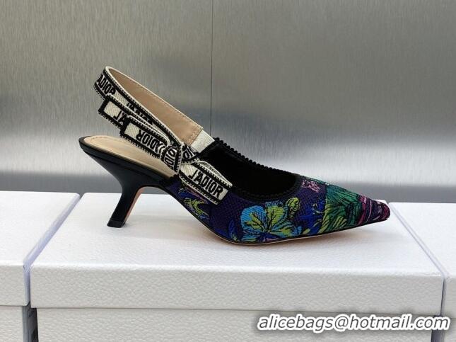 Best Price Dior J'Adior Slingback Pumps 6.5cm in Purple Multicolor Embroidered Cotton with Toile de Jouy Voyage Motif 60