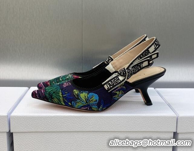 Best Price Dior J'Adior Slingback Pumps 6.5cm in Purple Multicolor Embroidered Cotton with Toile de Jouy Voyage Motif 60